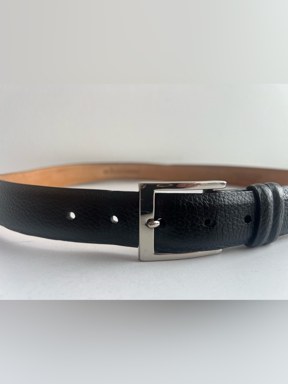 W. Kleinberg Black Pebbled Leather Belt Silver Buckle Size 36 USA